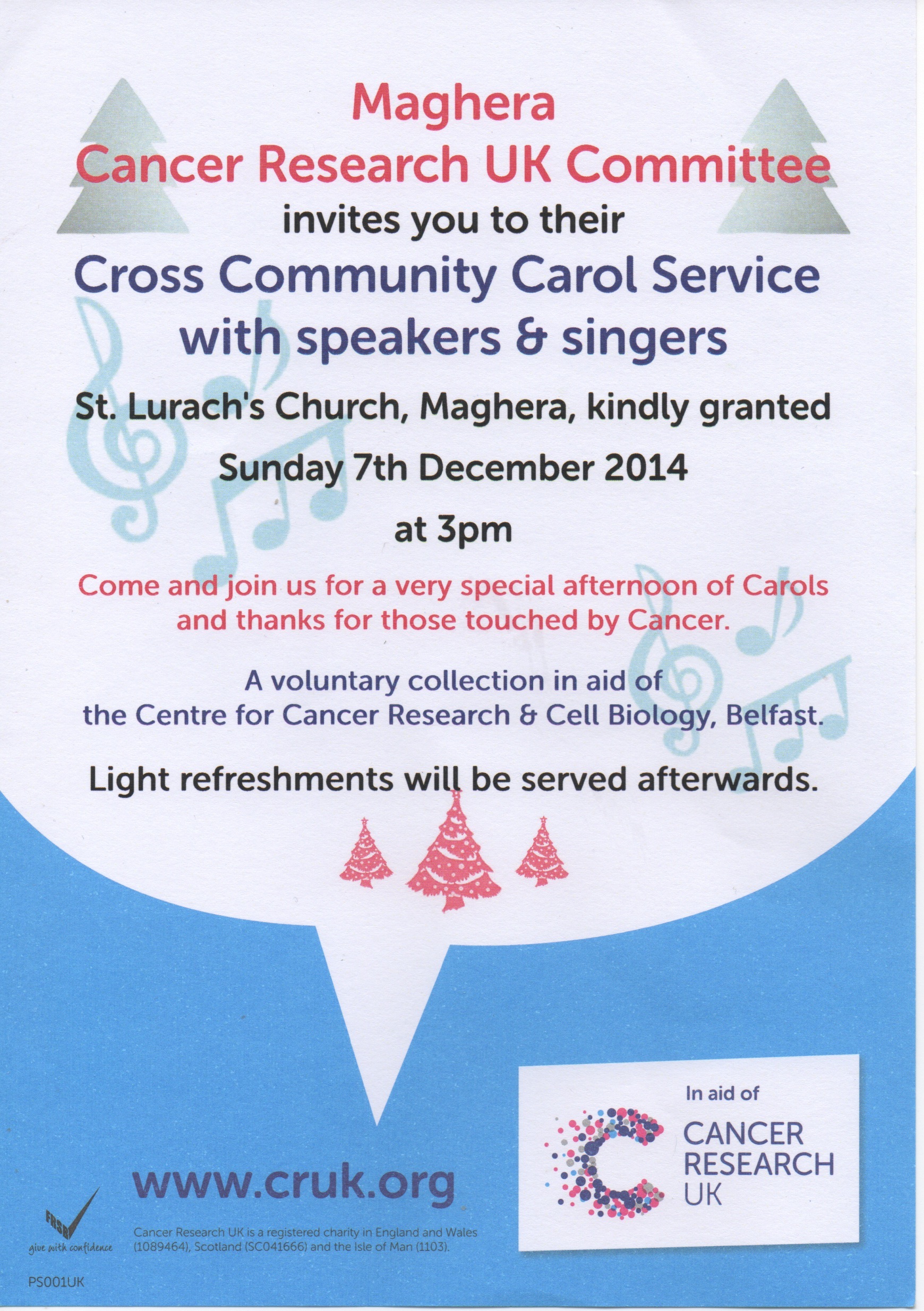 Maghera Cancer Research UK Committee - Cross Community Carol Service