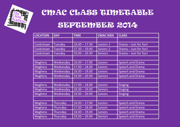 CMAC Timetable for September 2014